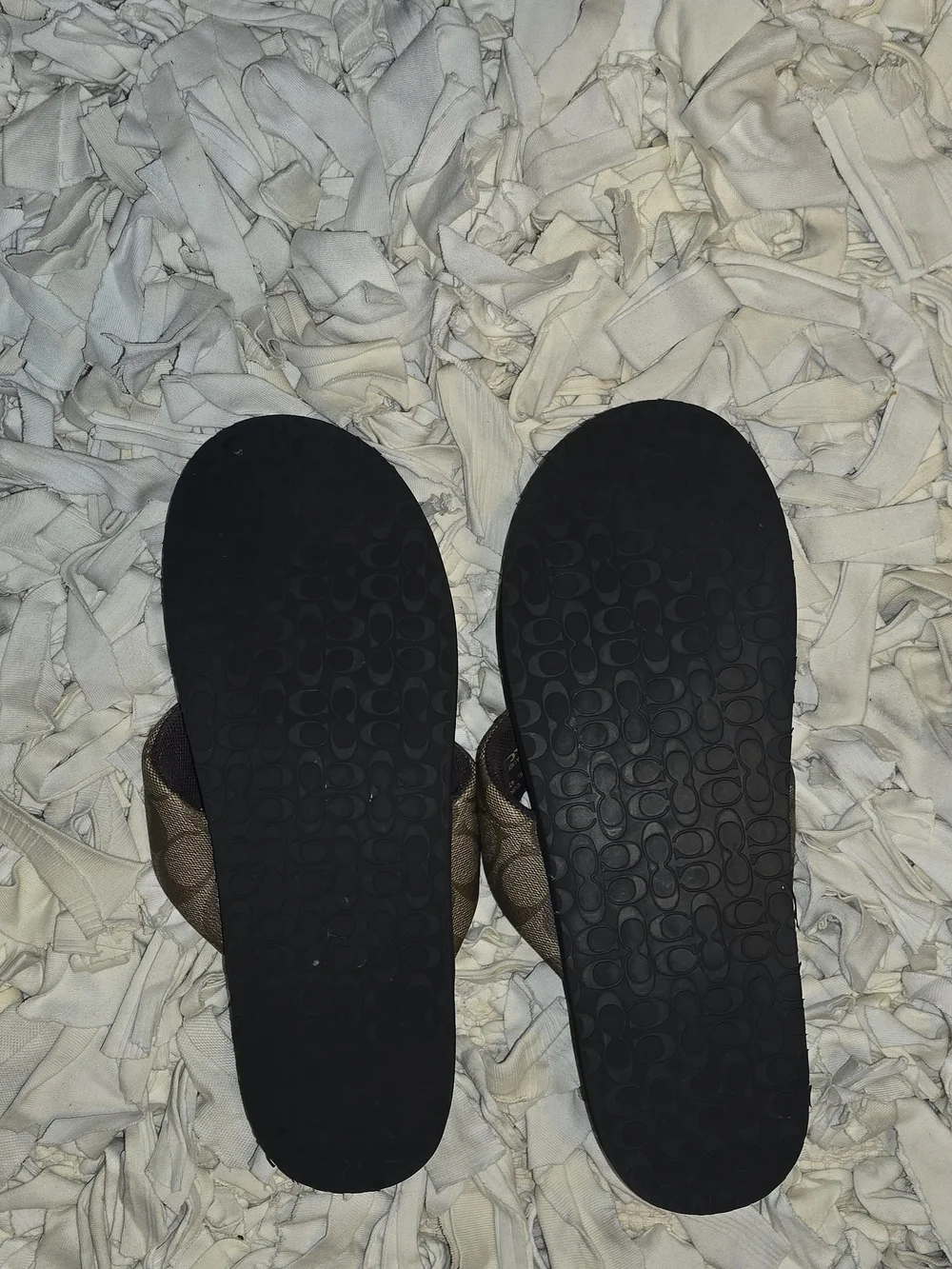 CO Brown Coach Logo Men Flip Sandals with Dark Footbed